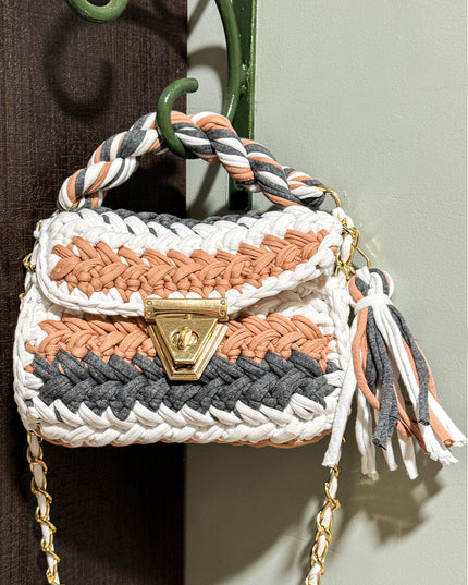 Brown multicolour yarn bag