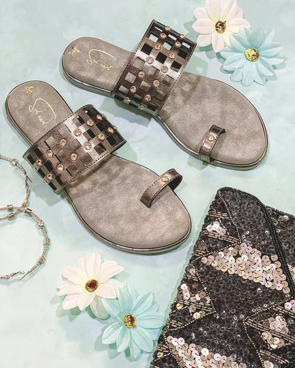 Autumn Mesh – Metallic Grey Open Toe