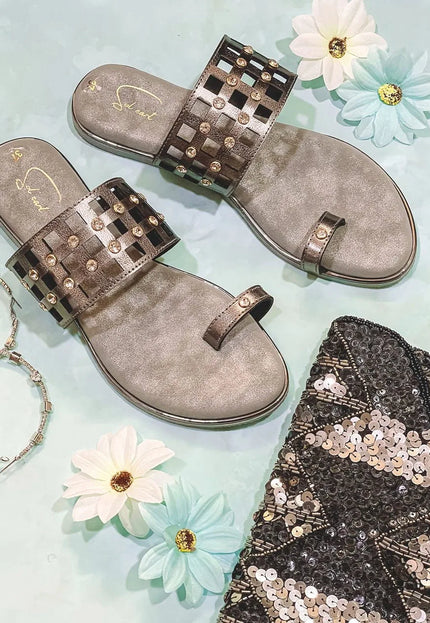 Autumn Mesh - Metallic Grey Open Toe