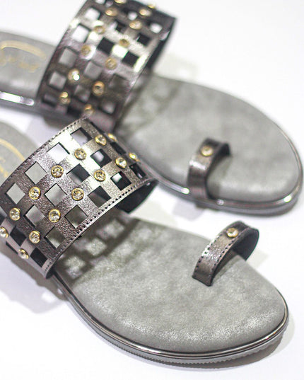 Autumn Mesh – Metallic Grey Open Toe