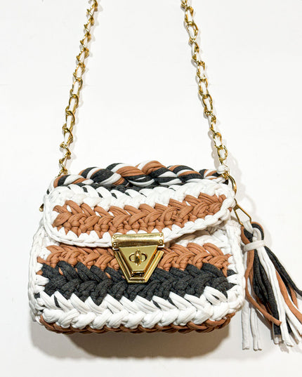 Brown multicolour yarn bag