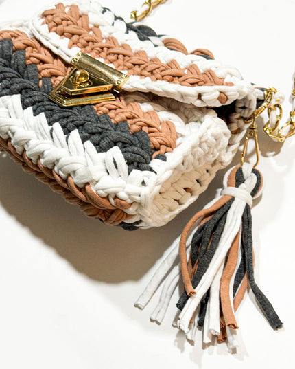 Brown multicolour yarn bag