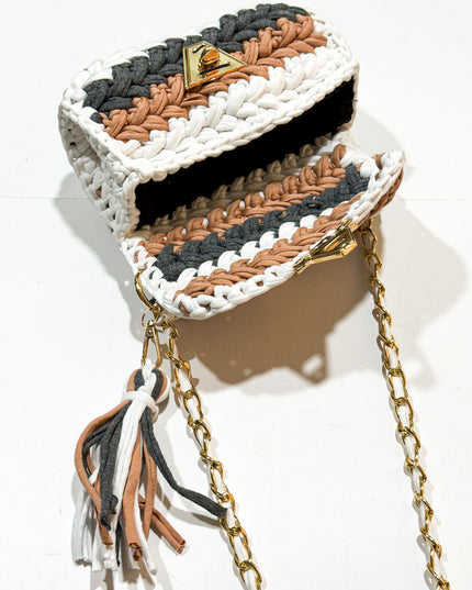 Brown multicolour yarn bag